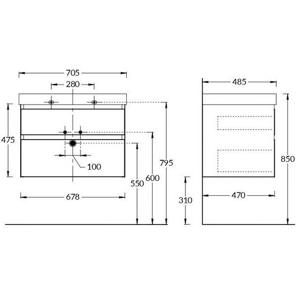 Тумба подвесная 70см белая 2 ящика, Kerama Marazzi, белый - CU.70\WHT