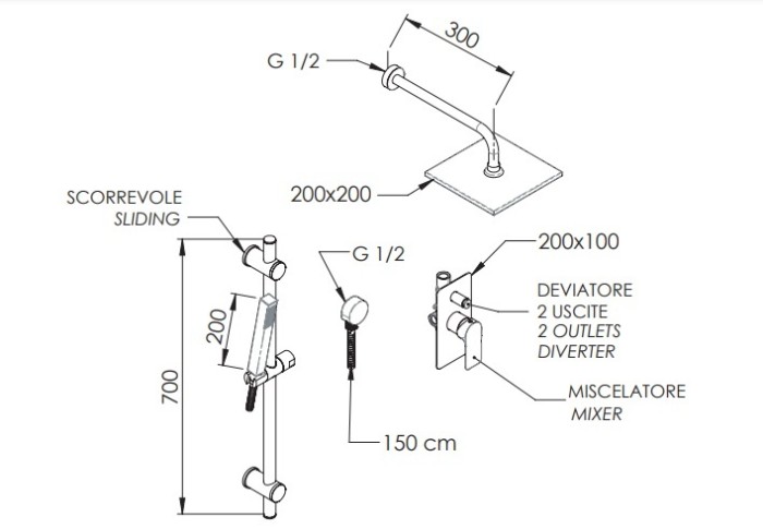 Душевая система золото матовый, Remer Infinity, скрытого монтажа I09S07OBG