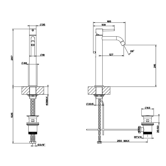 Смеситель для раковины, на 1 отв, высокий, с донным клапаном, Gessi Emporio Via tortona, black xl арт. 18603#299