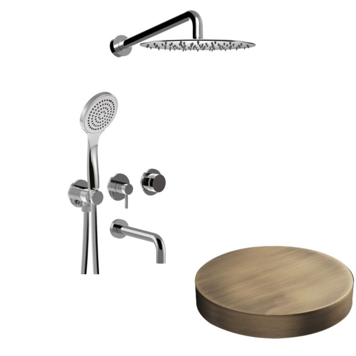 Bстраиваемый душевой комплект на 3 режима, однорычажный, с поворотным переключателем, ручной душ, излив, кронштейн, верхний душ d25 см, Giulini My ring deluxe, бронза матовая арт. MR0093DLEPBROP