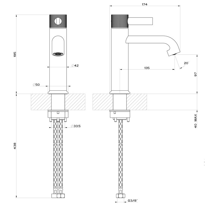 Смеситель для раковины на 1 отверстие без донного клапана, Gessi Inciso, finox арт. 58002#149
