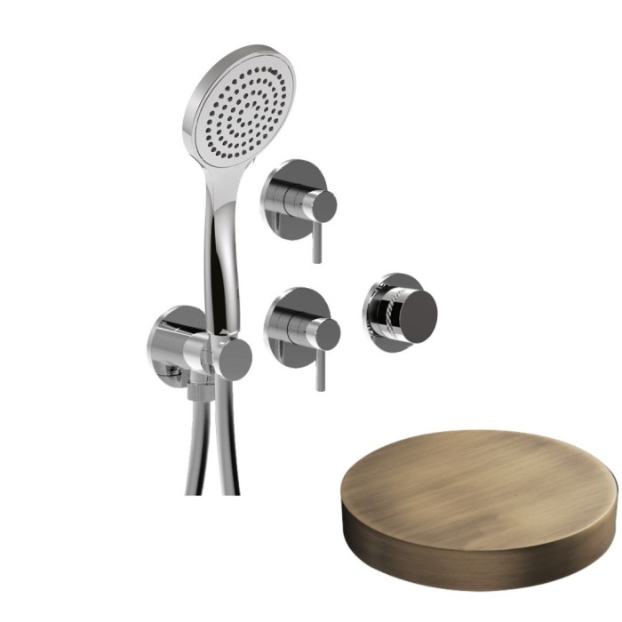 Внешняя часть встраиваемого смесителя для душа на 4 режима, однорычажный, поворотный переключатель, ручной душ + 3 доп. вывода воды, Giulini My ring deluxe, бронза матовая арт. MRX5304DLEPBROP