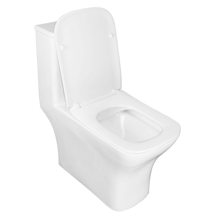 Унитаз-моноблок 350х665х750 напольный, безободковый, горизонтальный слив, сиденье дюропласт микролифт, Azario Lodi арт. AZ-8617