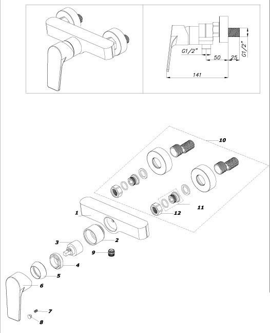 Смеситель для душа без излива, хром, Azario TREYA арт. AZ-15680621
