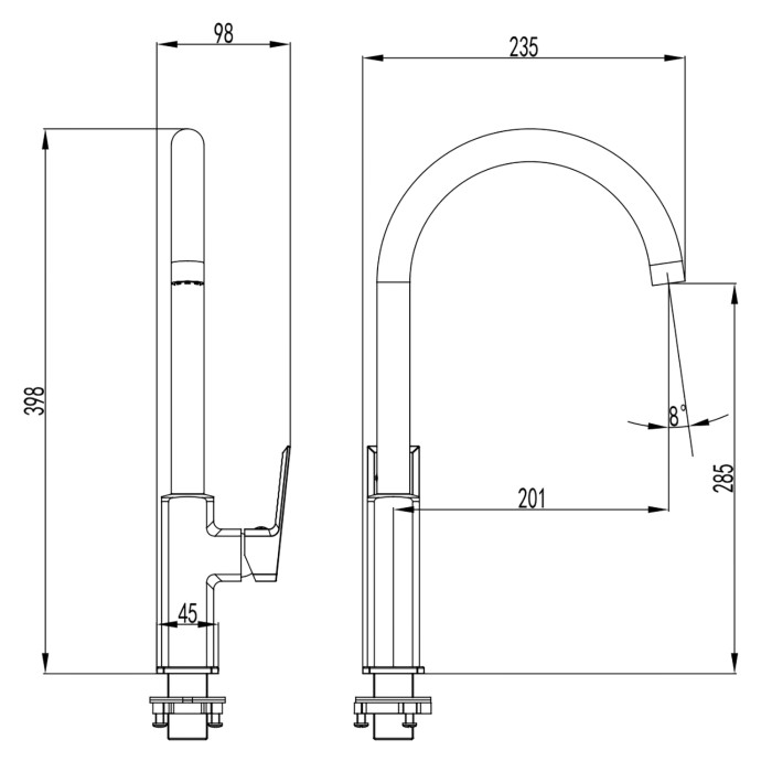 Смеситель для кухонной мойки, керамический картридж, хром, Azario HARDCORE арт. AZ-VJG568277C