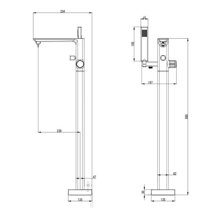 Смеситель для ванны PIANO, отдельностоящий, керамический картридж, хром, Azario PIANO арт. AZ-208260AB5C-0308A