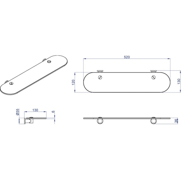 Полка стеклянная 52 см, хром, Azario Forny - AZ-88303