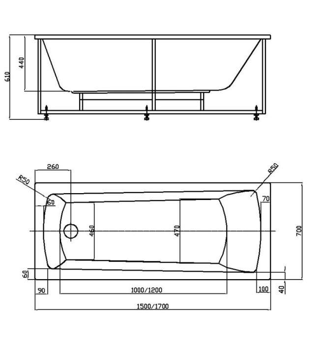 Акриловая ванна прямоугольная 150x70 см, Azario Enrica арт. AV.0030150