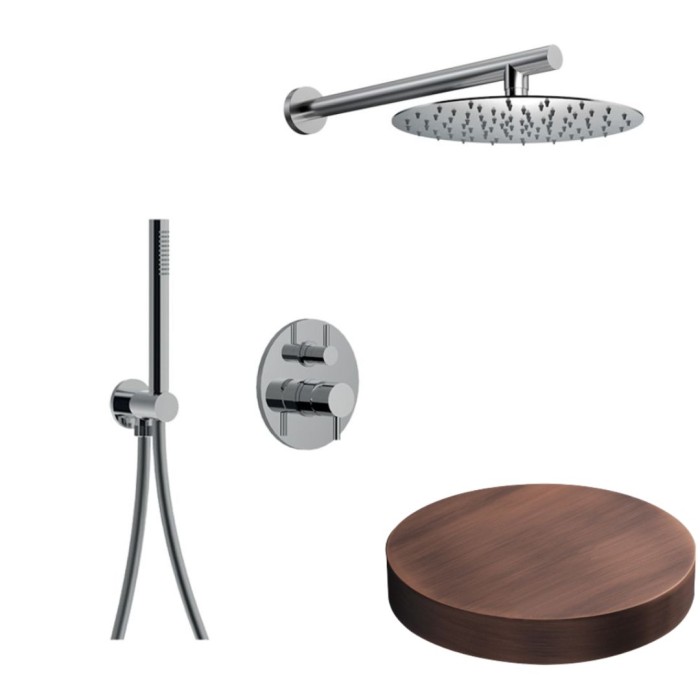 Внешняя часть встраиваемого смесителя для душа однорычажный с дивертером, верхний душ нержавеющая сталь, ручной душ, Giulini My future, матовая медь арт. 5967EPVROP