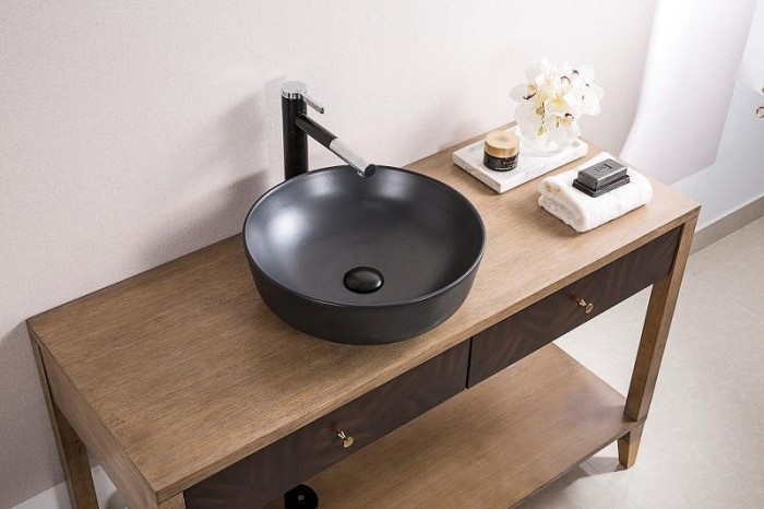 Раковина накладная керамическая 410x410x130, круглая, BelBagno, матовый черный арт. BB1315-H301