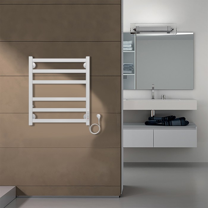 Полотенцесушитель электрический 500/600 квадрат, 6 секций, диммер справа, белый, Palermo Azario - AZ83856W