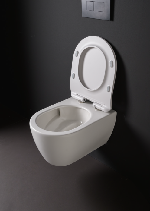 Унитаз подвесной, безободковый, цвет белый с антибактериальным и грязеотталкивающим покрытием BIOKER, Scarabeo GLAM - 5201/TW BK