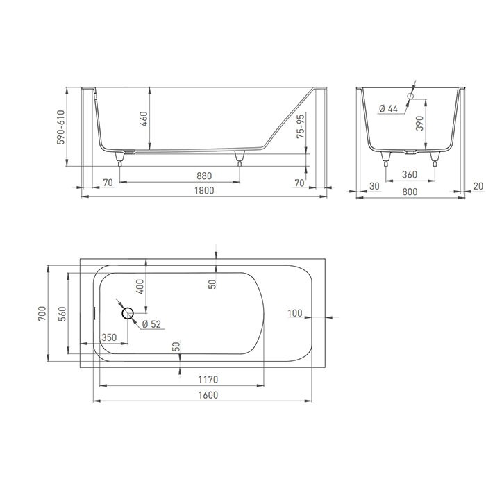 Ванна встраиваемая 180x80, матовая, Salini ORLANDA арт. 102012M