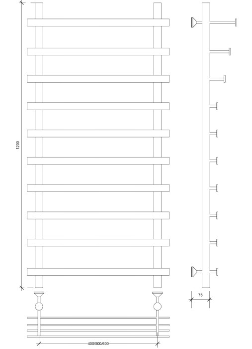 Полотенцесушитель водяной 120x60x70 Понтида 7 СП (хром) Secado арт. 4603777448004