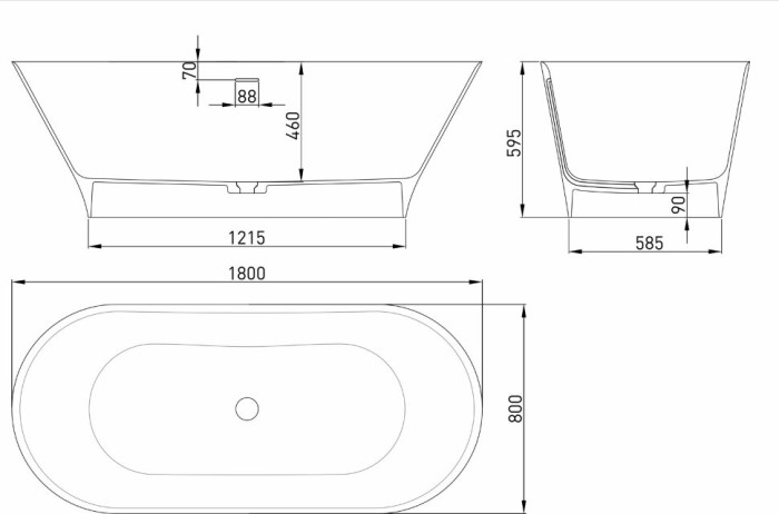 Ванна отдельностоящая 179x81,5, матовая, Salini MONA180х80RAL арт. 102921MRF