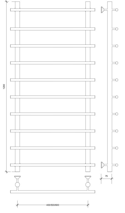 Полотенцесушитель водяной 120x50x60 Турин 1 СП (хром) Secado арт. 4603759407265