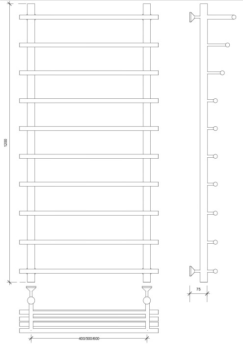Полотенцесушитель водяной латунный 120x40x50 Турин 6 (бронза) Secado арт. 4673739250372
