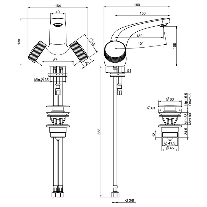 Fima Carlo Frattini Смеситель для раковины, на 1 отв., с донным клапаном, Texture Collection, F5621HOR цвет: золото