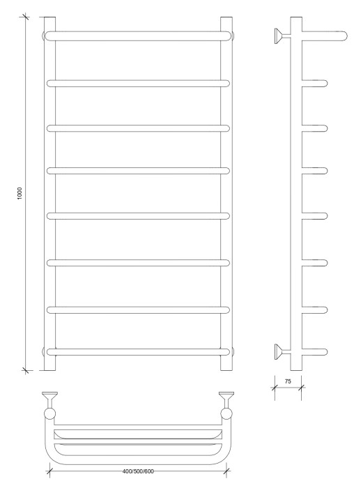 Полотенцесушитель водяной 100x60 Мерида 1 СП (черный) Secado арт. 4673739225349