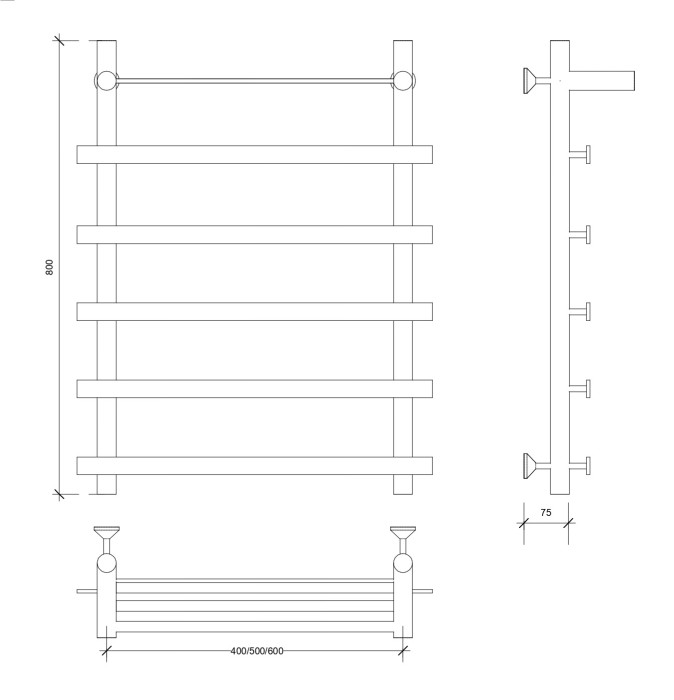 Полотенцесушитель водяной 80x60 Понтида 1 СП (черный) Secado арт. 4673739227343