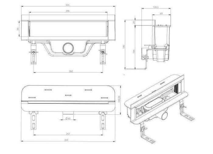 Душевой лоток BERGES Basic 330, пристенный, нержавеющая сталь, арт.090308