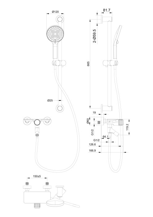 Смеситель для ванны с душевым гарнитуром, Wonzon & Woghand Click, WW-FE05L222-MB цвет: черный