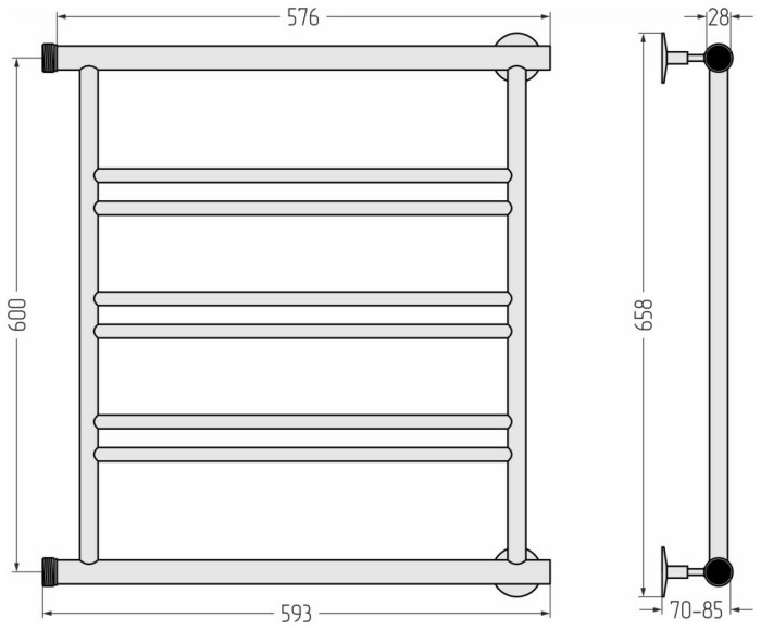 Стилье Водяной полотенцесушитель 600x600, Минор 0601, 00601-6060 цвет: без покрытия