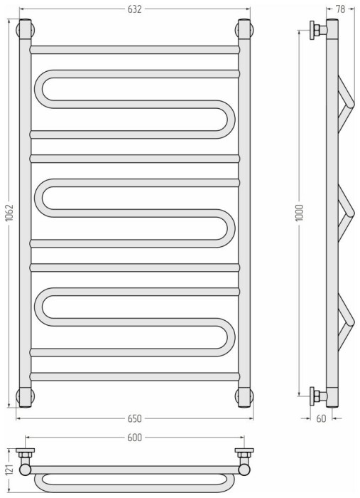 Сунержа Водяной полотенцесушитель 1000x600, Элегия+, 00-0205-1060 цвет: без покрытия