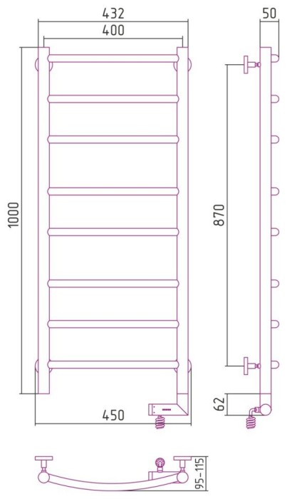 Сунержа Электрический полотенцесушитель 1000x300, Галант 2.0, 00-5201-1040 цвет: без покрытия