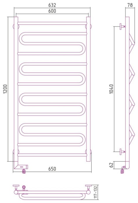 Сунержа Электрический полотенцесушитель 1000x300, Элегия 2.0, 31-5218-1260 цвет: матовый чёрный