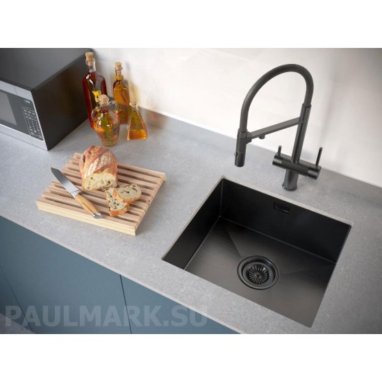 Мойка для кухни нержавеющая 480х440мм Paulmark WESER, вороненая сталь, PVD - PM804844-GM