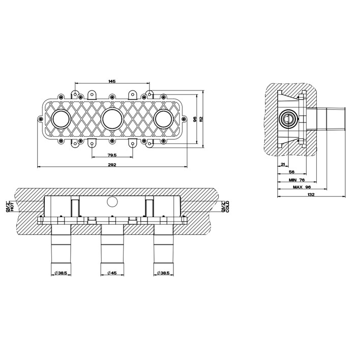 Внутренняя часть встраиваемого двухвентильного смесителя, Gessi, арт. 45089#031