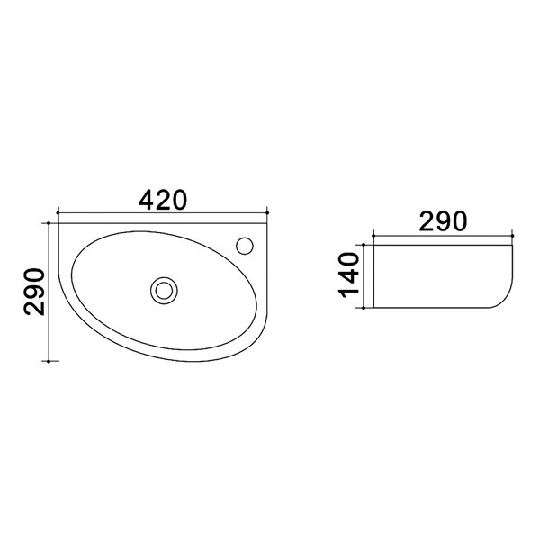 Раковина 42х29х14, подвесная правая, белая, Azario - AZ-4519