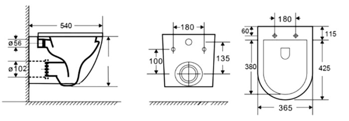 Подвесной унитаз 540x365x425 безободковый, в комплекте с сиденьем микролифт, Azario Navio арт. AZ-0074