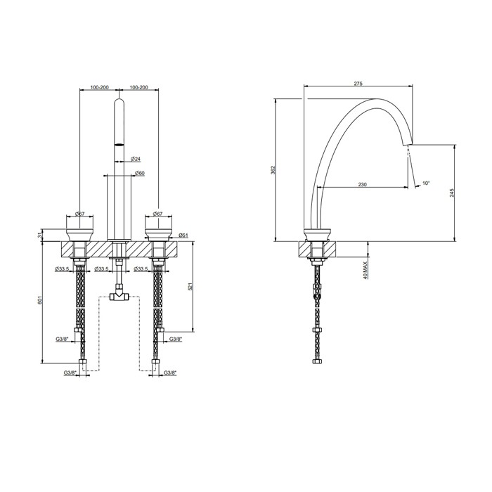 Смеситель для раковины высокий на 3 отв, без донного клапана, Gessi Origini, finox brushed nickel арт. 66016#149