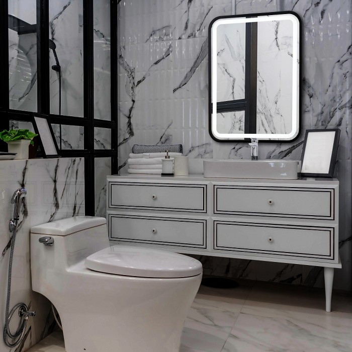 Зеркало 600х800 c подсветкой и диммером, сенсорный выключатель, рама пластик, Azario Мальта-лофт - LED-00002353