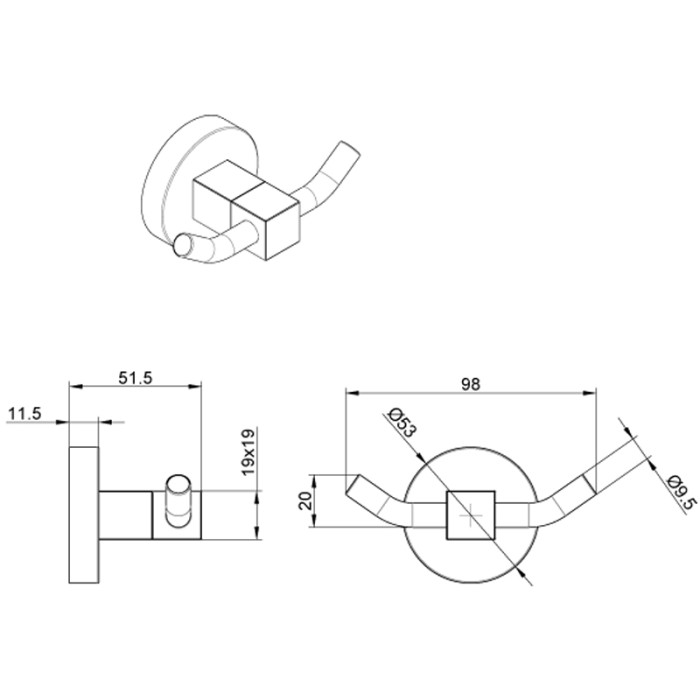 Крючок двойной, хром, Azario Nessy - AZ-73105