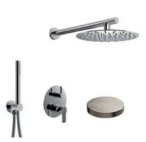 Внешняя часть встраиваемого смесителя для душа однорычажный с поворотным переключателем, верхний душ латунь, ручной душ, Giulini Surf deluxe, никель матовый арт. 5867DLEPNKO