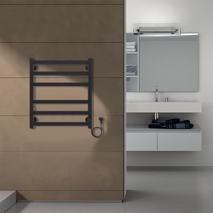 Полотенцесушитель электрический 500/600 квадрат, 6 секций, диммер справа, черный, Palermo Azario - AZ83856B