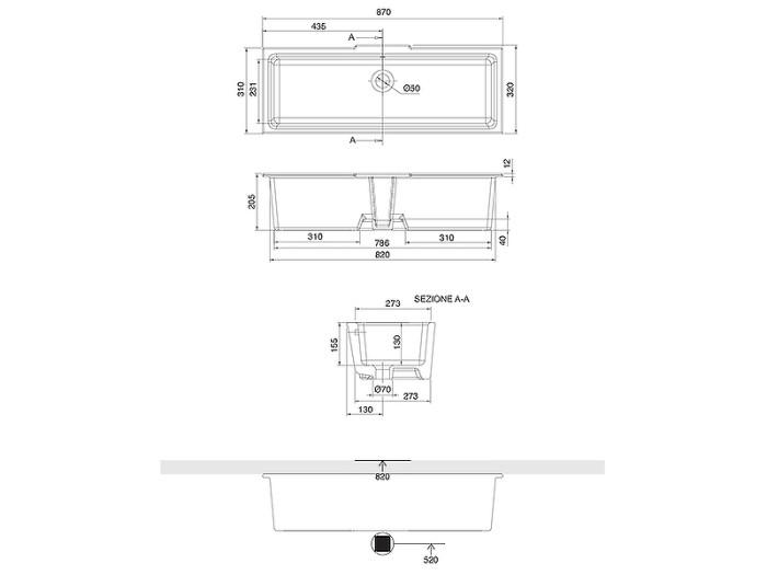 Раковина встраиваемая снизу с переливом без отверстий, цвет белый, Scarabeo Miky - 8092
