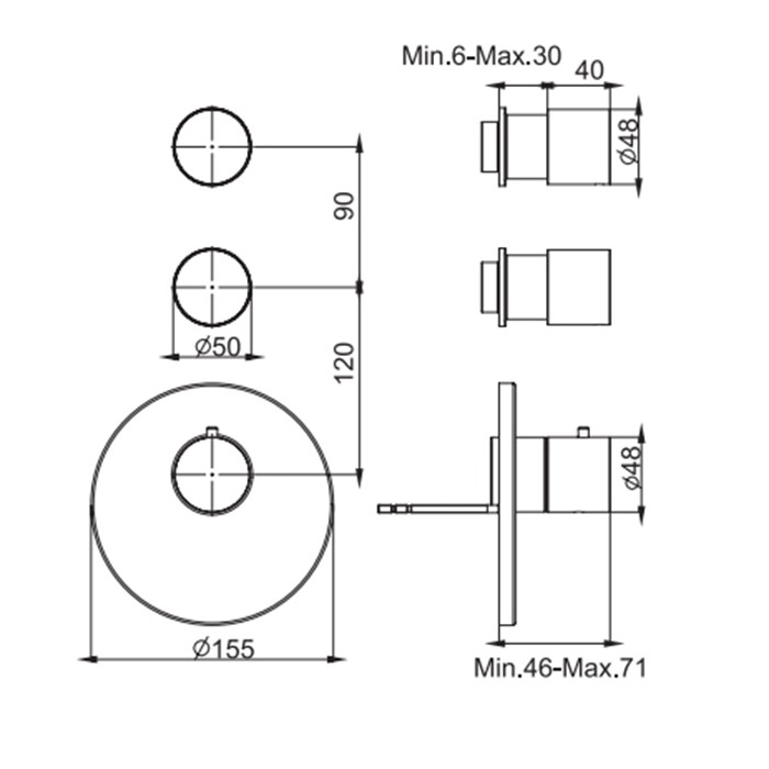 Fima Carlo Frattini Смеситель для душа встроенный, термостатический, 2 запорных вентиля, Spillo Steel, F3083X2INOX F2462/1M цвет: сталь