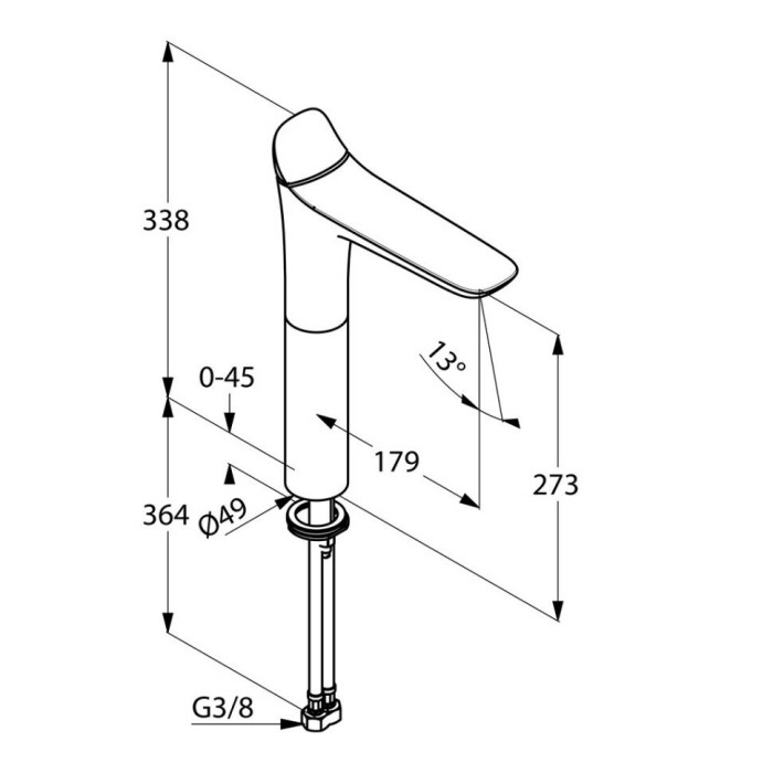 Однорычажный смеситель на умывальник dn15, высота 273 мм, ambienta Kludi, хром - 532980575
