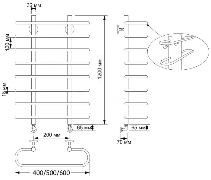 Полотенцесушитель водяной латунный 40x120 Венеция (бронза) Secado арт. 4603777470197