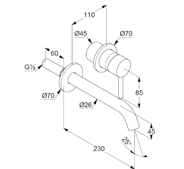Настенный смеситель для умывальника 230 мм, матовый, bozz Kludi, белый матовый - 382455376