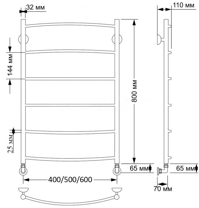 Полотенцесушитель водяной латунный 40x80 Милан 1 плюс (бронза) Secado арт. 4603777459413