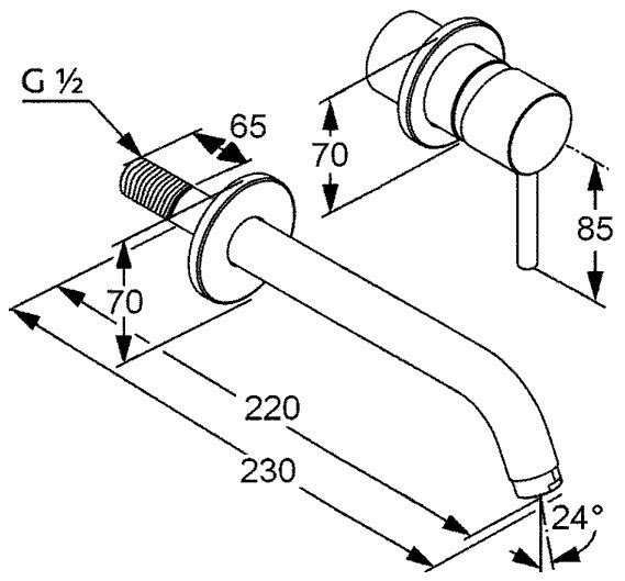 Настенный смеситель для умывальника 230 мм, bozz Kludi, брашированное золото - 38245n076