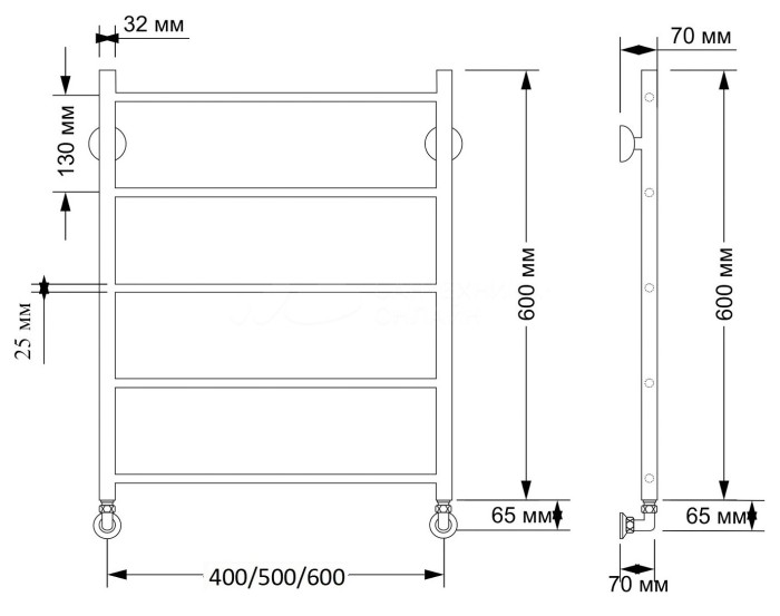Полотенцесушитель водяной латунный 50x60 Триада 1 плюс (бронза) Secado арт. 4603777477349