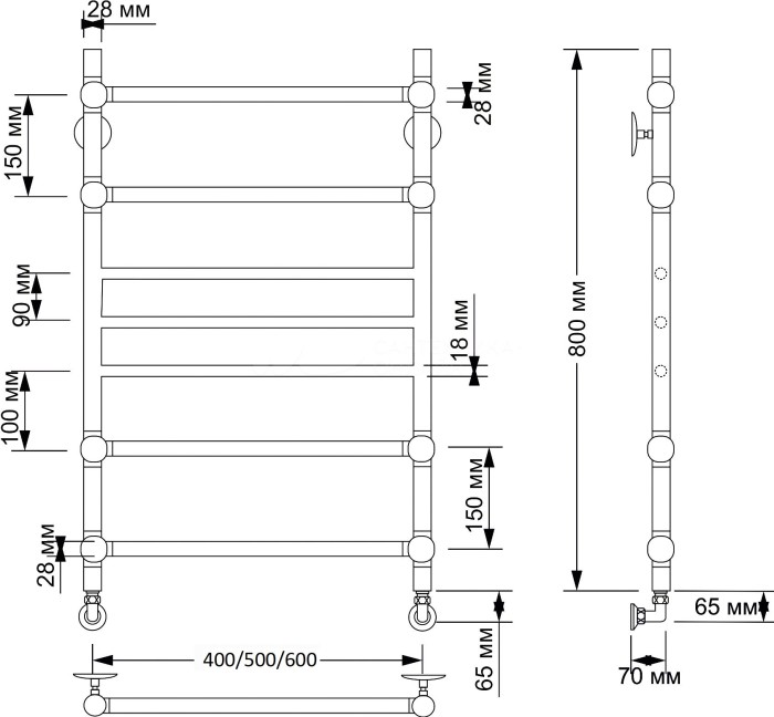 Полотенцесушитель водяной латунный 50x80 Флоренция 4 (бронза) Secado арт. 4603777477622