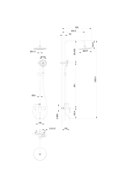 Душевая система, Wonzon & Woghand, WW-AE3354-BG цвет: золото