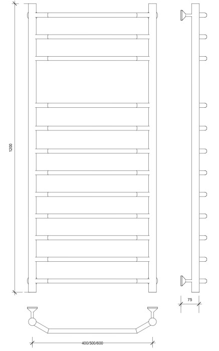 Полотенцесушитель водяной 120x60 Агата 5 (черный) Secado арт. 4673739223772